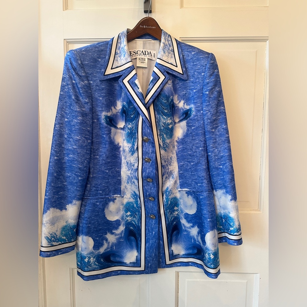 Escada Oceanic Dolphin Silk Blue Women's Blazer